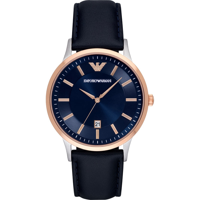 Emporio Armani Renato Blue Dial Men's Watch with Rose Gold Accents