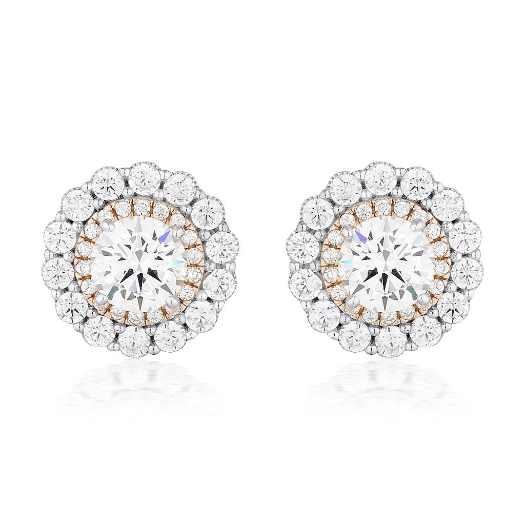 Georgini Miranna Double Halo Stud Earring Rose Gold Silver