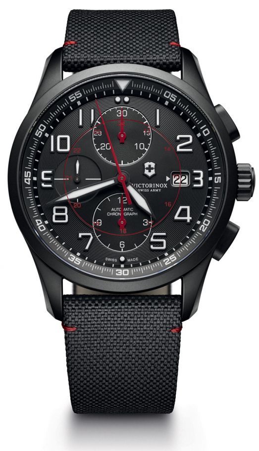 Victorinox Airboss Black Edition Automatic Chronograph Black Dial Black Nylon Mens Watch