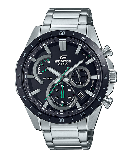 Casio Edifice Black with Green Dial Chronograph Metal Band Watch EFR573DB-1A