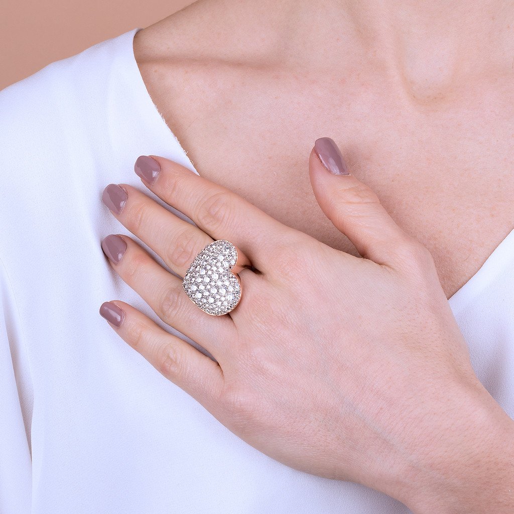 Bronzallure Cubic Zirconia Pave and Golden Ros&eacute; Heart Ring